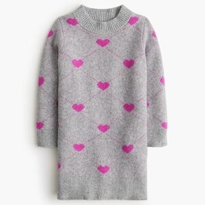 Crewcuts Girls Printed Long Sleeves Sweater Dress, 7, Gray/ Pink